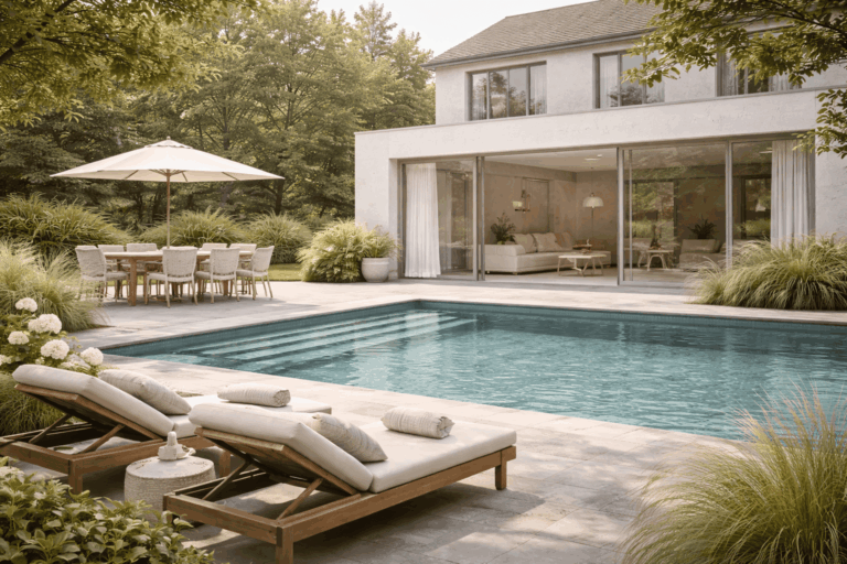 Een comfortabel plekje bij het zwembad.