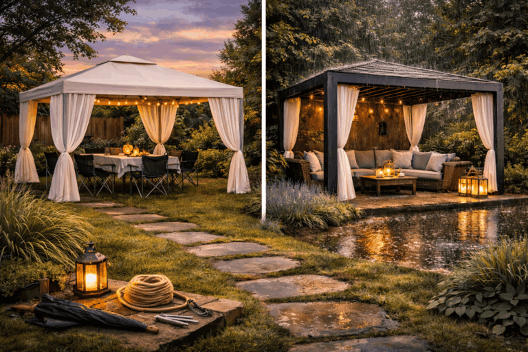 Prieel met doek of lamellen