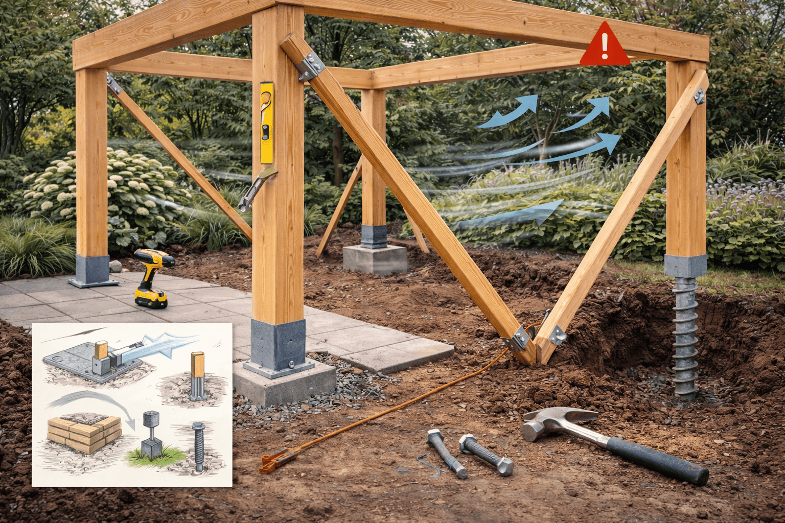 Prieel verankeren tegen wind