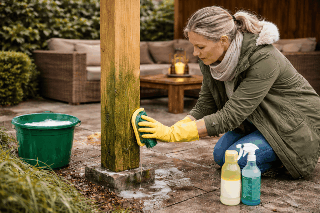 Schimmel en groene aanslag verwijderen van hout
