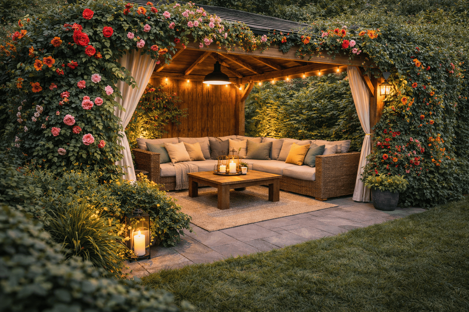 Snelgroeiende klimplanten voor privacy rond een prieel