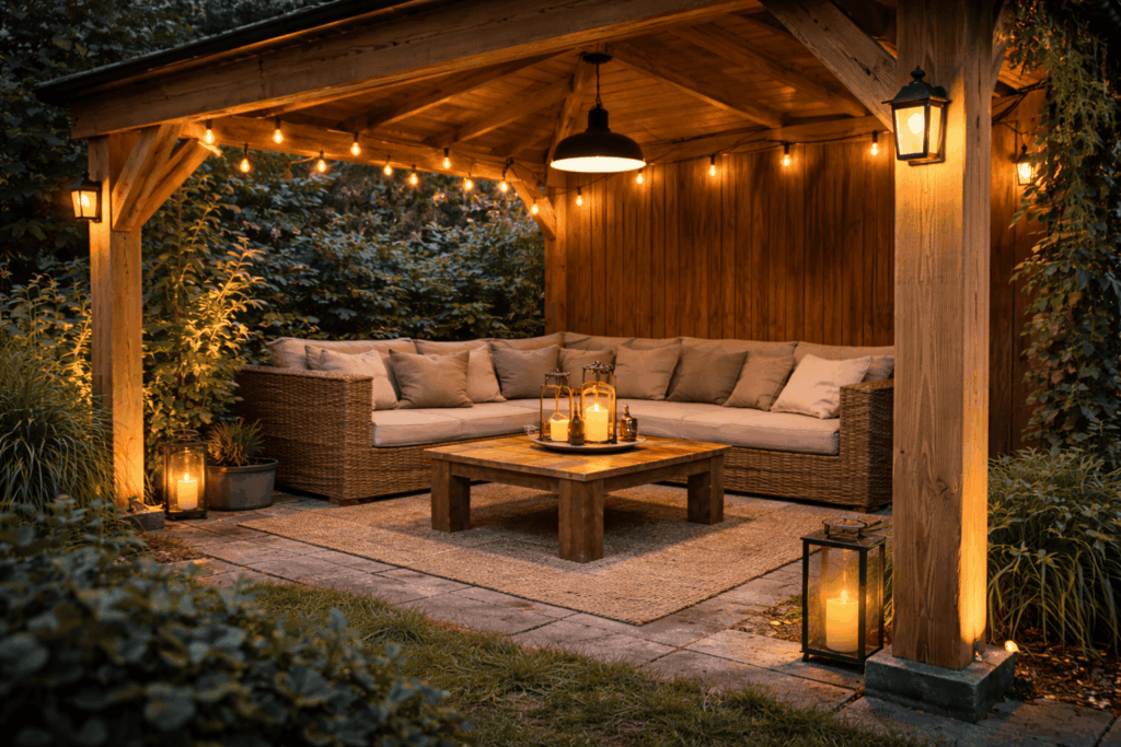 Verlichting in een prieel